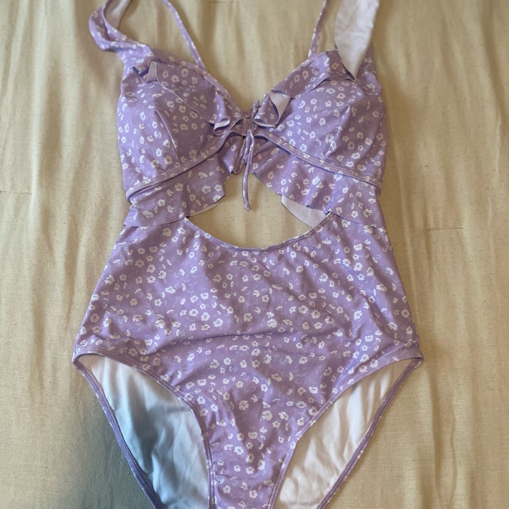 Purple Floral Cutout Swimsuit